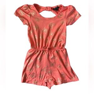 Picapino Toddler Girl Pink and Gold Butterfly Romper | 24 M